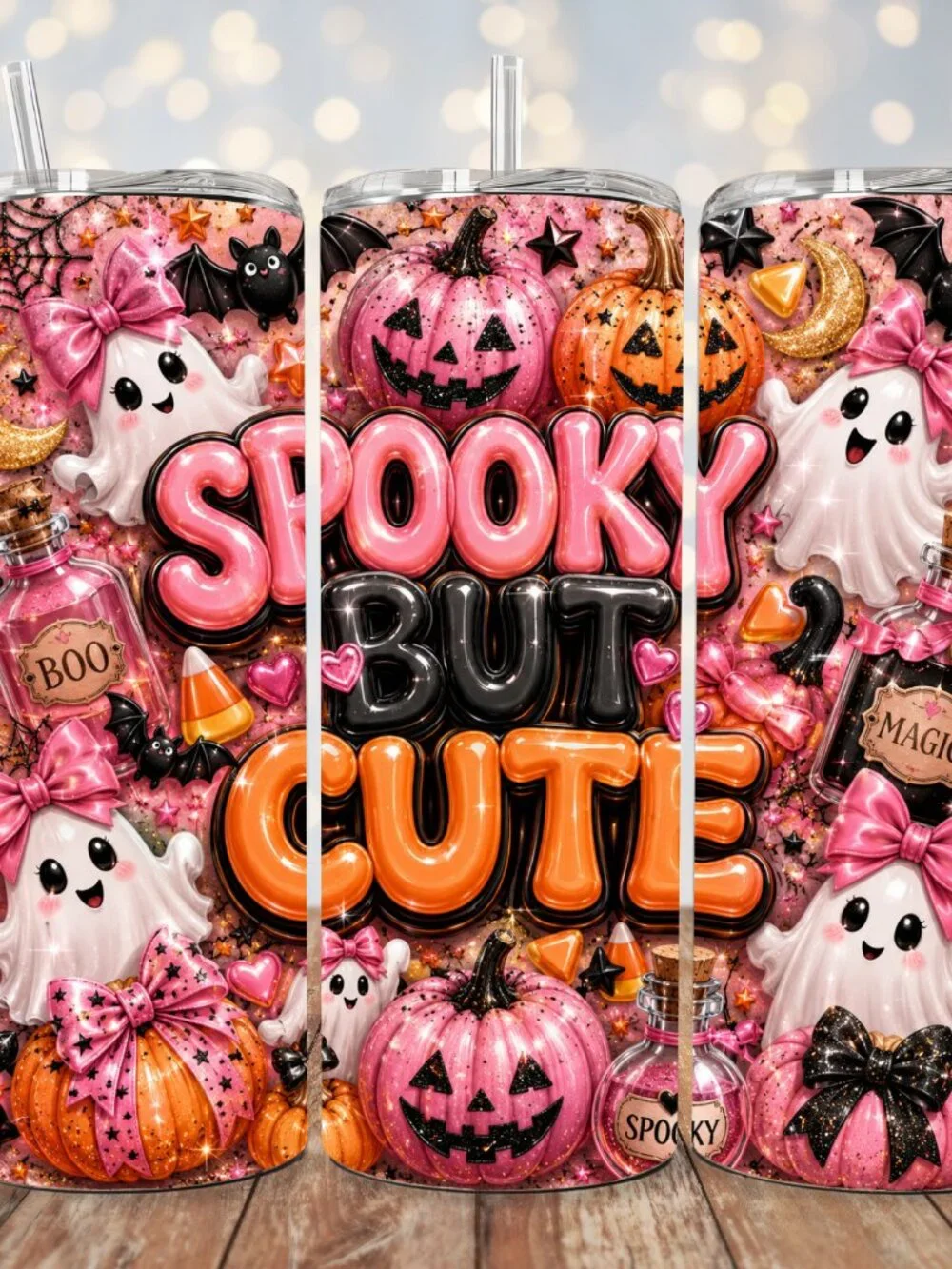 Spooky But Cute Halloween Tumbler, Pink Ghost 20oz Skinny Tumbler
